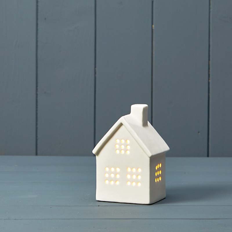 Small White Ceramic House with LED Lights detail page